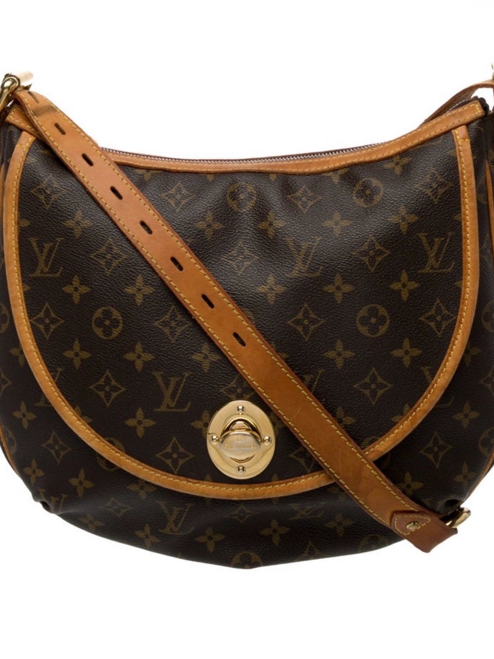Louis Vuitton Brown Monogram Canvas Hobo with Tan Leather Trim and Gold Hardware